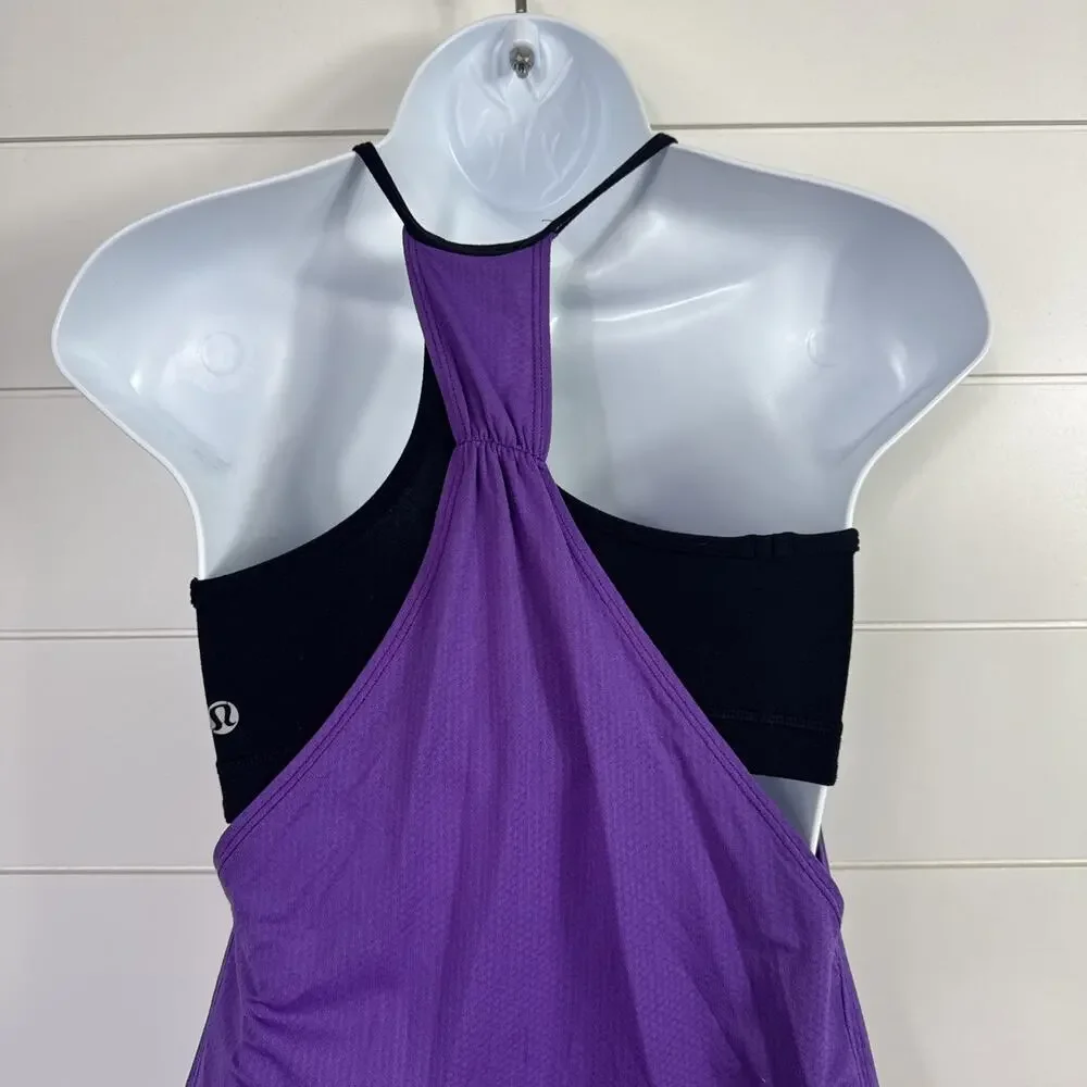 Lululemon No Limits Tank Top w/ Sport Bra Purple Black sz 4